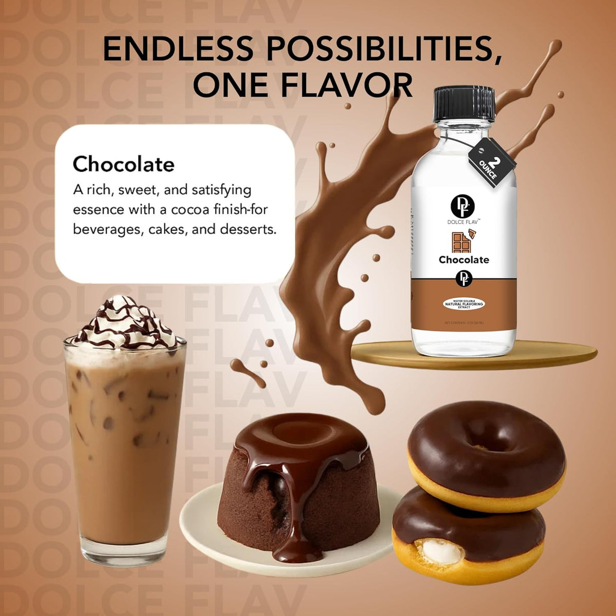 Dolce Flav Natural Chocolate Extract – Sugar-Free & Kosher – Pure Cocoa Flavor for Baking, Coffee, Ice Cream, Smoothies & Desserts – Highly Concentrated – 2 oz
