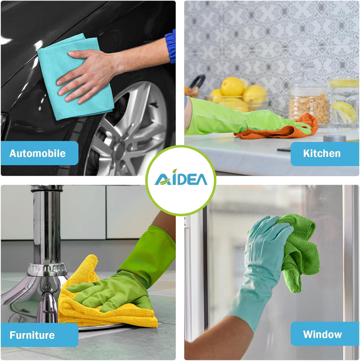 AIDEA Microfiber Cleaning Cloth, 100PK, Soft Absorbent Rags, Microfiber Towels for Cars, Kitchen Towels, Dusting Cloth for Home, Window, Cleaning Supplies, 12"×12"