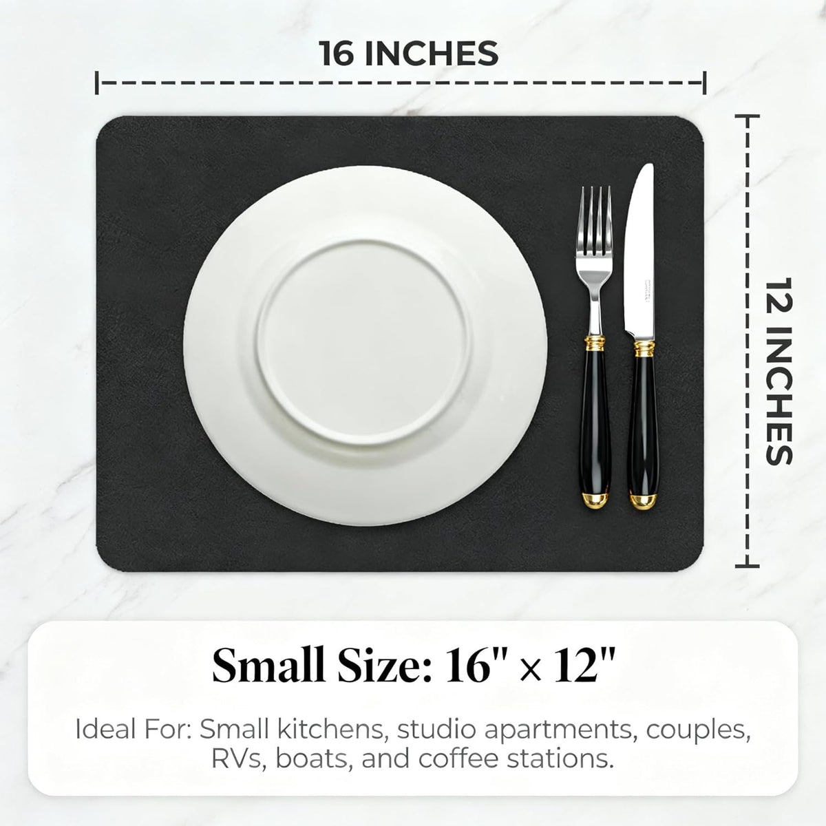 Dish Drying Mat Super Absorbent – 16" x 12" Coffee Mat for Countertops – Non-Slip Drying Mat for Kitchen Counter – Easy to Clean Water Absorbent Mat – Quick Dry Dish Drying Mats (Black)
