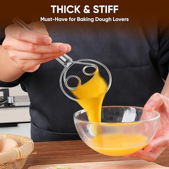 Maxjoy Danish Dough Whisk Stainless Steel Hook Dutch Style Bread Mixer for Sourdough Making Tool