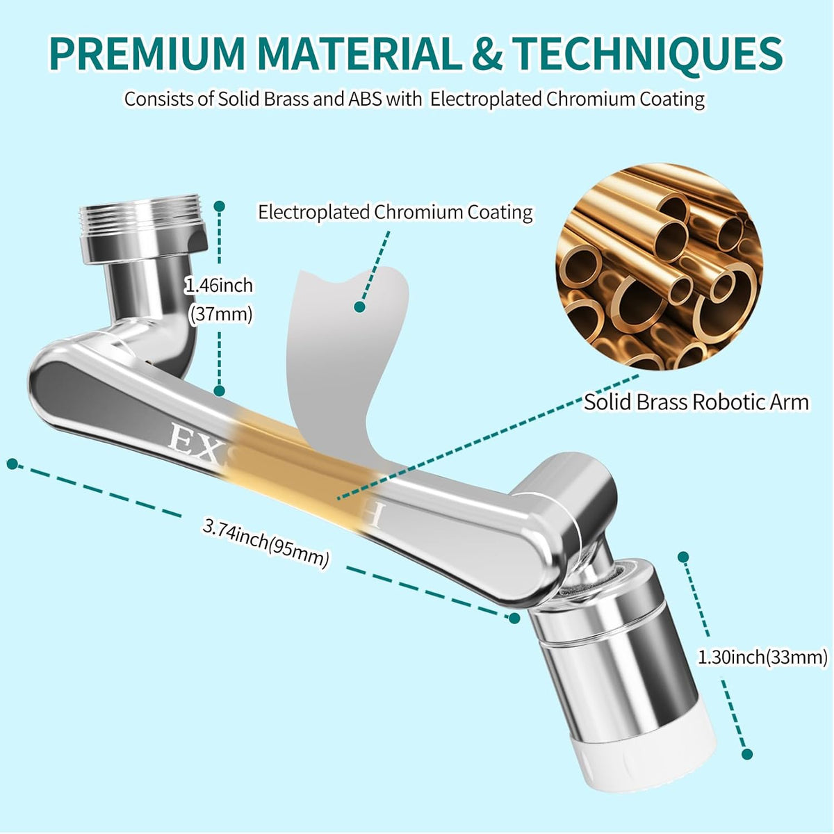 1440° Rotating Faucet Extender, Brass Multifunctional 1080°+ 360° Swivel Extension Robotic Arm Sink Aerator for Kitchen/Bathroom, 2 Water Outlet Modes, Silver