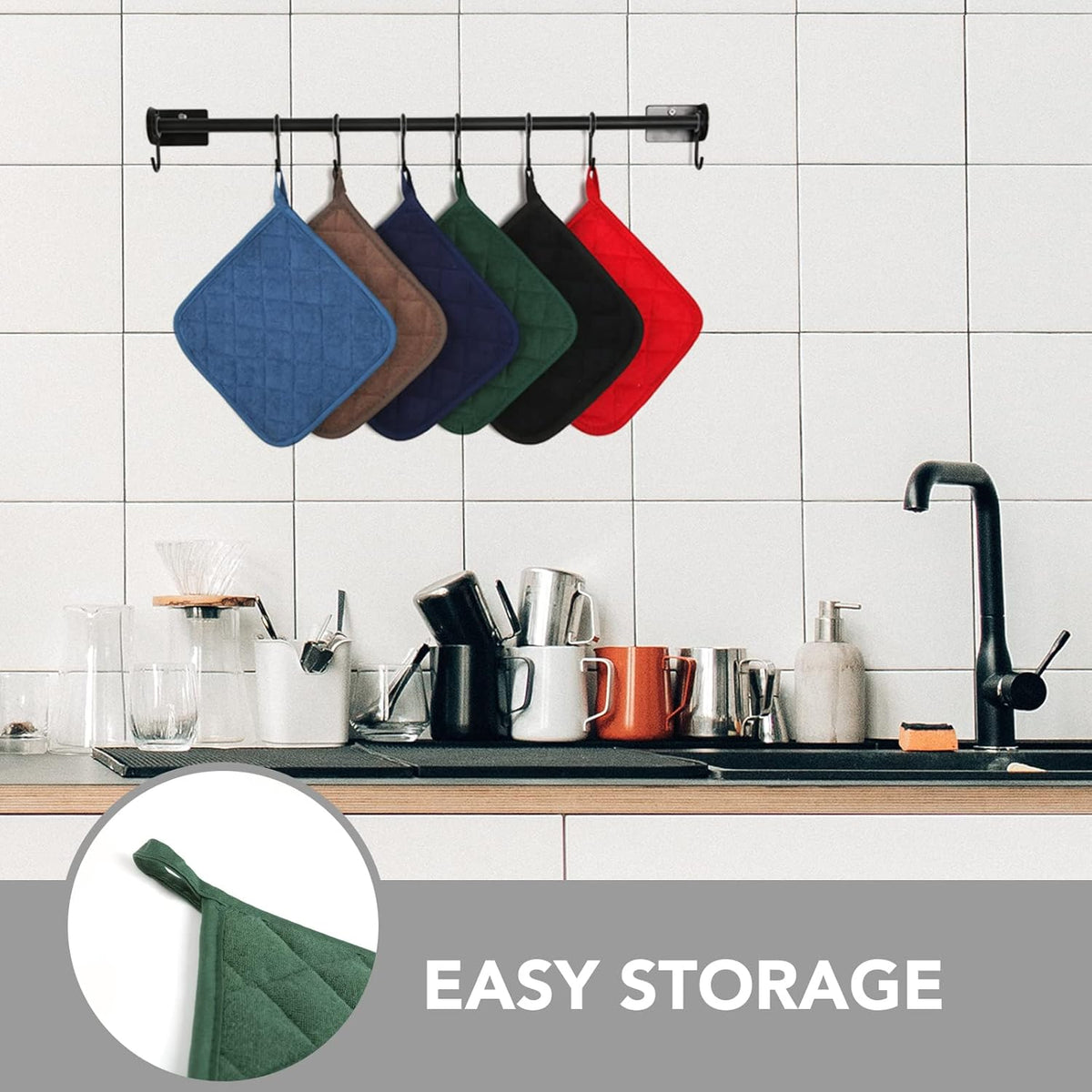 Joyhalo 4 Pack Pot Holders for Kitchen,Cotton Oven Holder with Great Heat Resistance,Non Slip Hot Pads for Kitchen Clearance,Dark Green