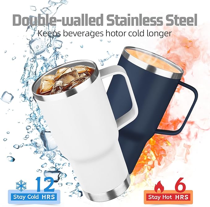 20 oz Tumbler with Handle Stainless Steel Insulated Coffee Mug Tumbler with Lid and Straw Double Wall Vacuum Insulated Coffee Mug Leak Proof Travel Mug Tumbler for Hot and Cold Drink (Mix Color-1)