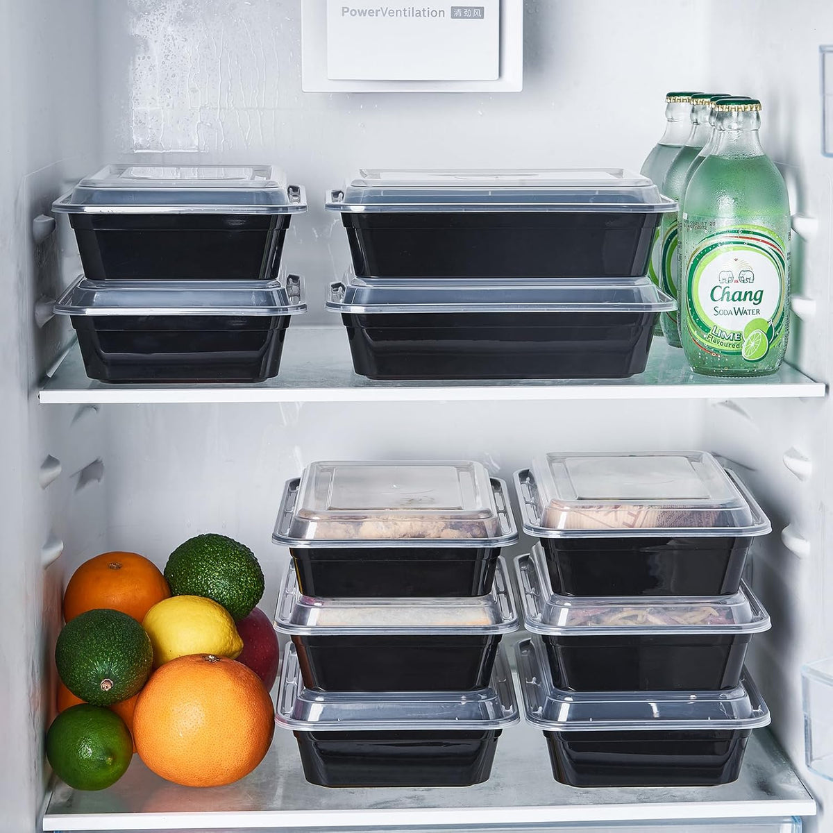 FULING 32 oz 50Pack Plastic Meal Prep Food Storage Containers with Lids Reusable 1 Compartment To Go Lunch Box Black Extra Large &Thick Microwave Freezer Dishwasher Safe BPA Free Stackable