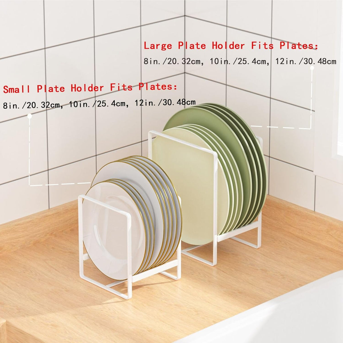 Metal Drying Rack, 3 Pack Inside Cabinet Plate Holders Organizers, Upright Dish Racks for Countertop and Cupboard, Large Capacity, Black (20x16x11.5 cm Each)