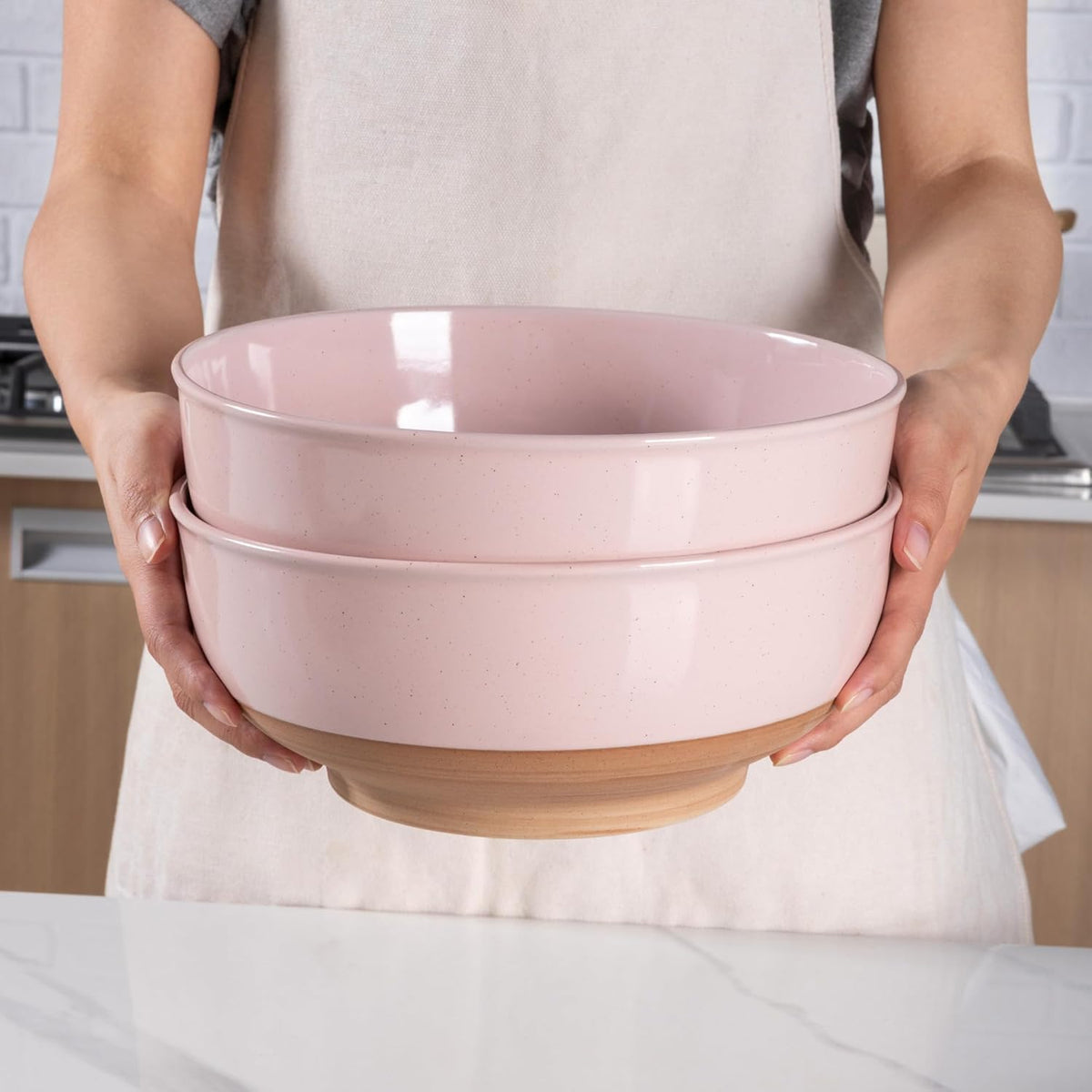 AmorArc 9.8’’ Ceramic Serving Bowls, 95 OZ Extra Large Salad Bowls Set of 2, Stoneware Oversized Bowls with Rustic Terracotta Underside for Salad, Soup and Dinner. Large Bowls for Entertaining &Gift
