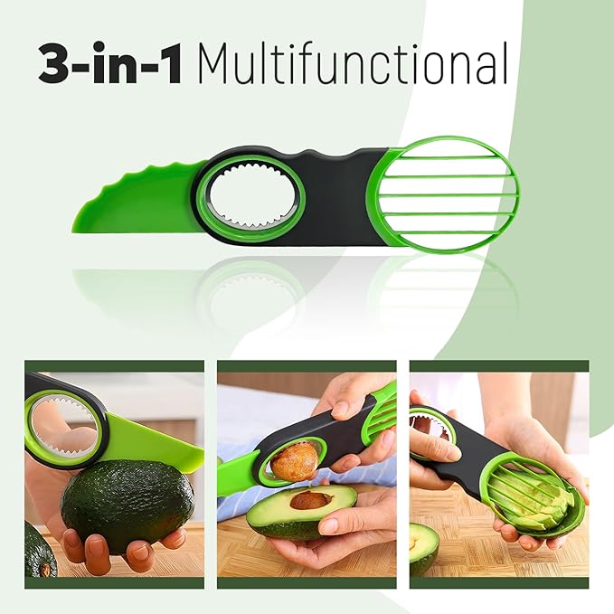 3 Piece Avocado Slicer Set, Includes Avocado Slicer, Avocado Cutter and Avocado Storage Container, Dishwasher Safe, for Avocado Cutting and Peeling, Essential Mashing Kitchen Tool