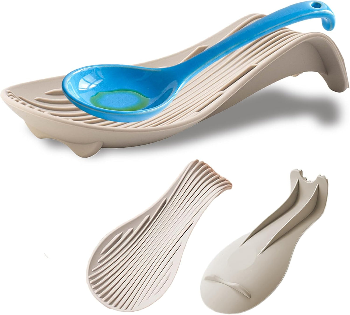 Silicone "Deck Chair" Large Heat-resistant Spoon Rest for Stove Top/Countertop, Reusable Kitchen Cooking Utensil Holder for Spatulas, Ladles, etc., Dishwasher Safe, 9.1 * 4.2 * 1.6in (Khaki)
