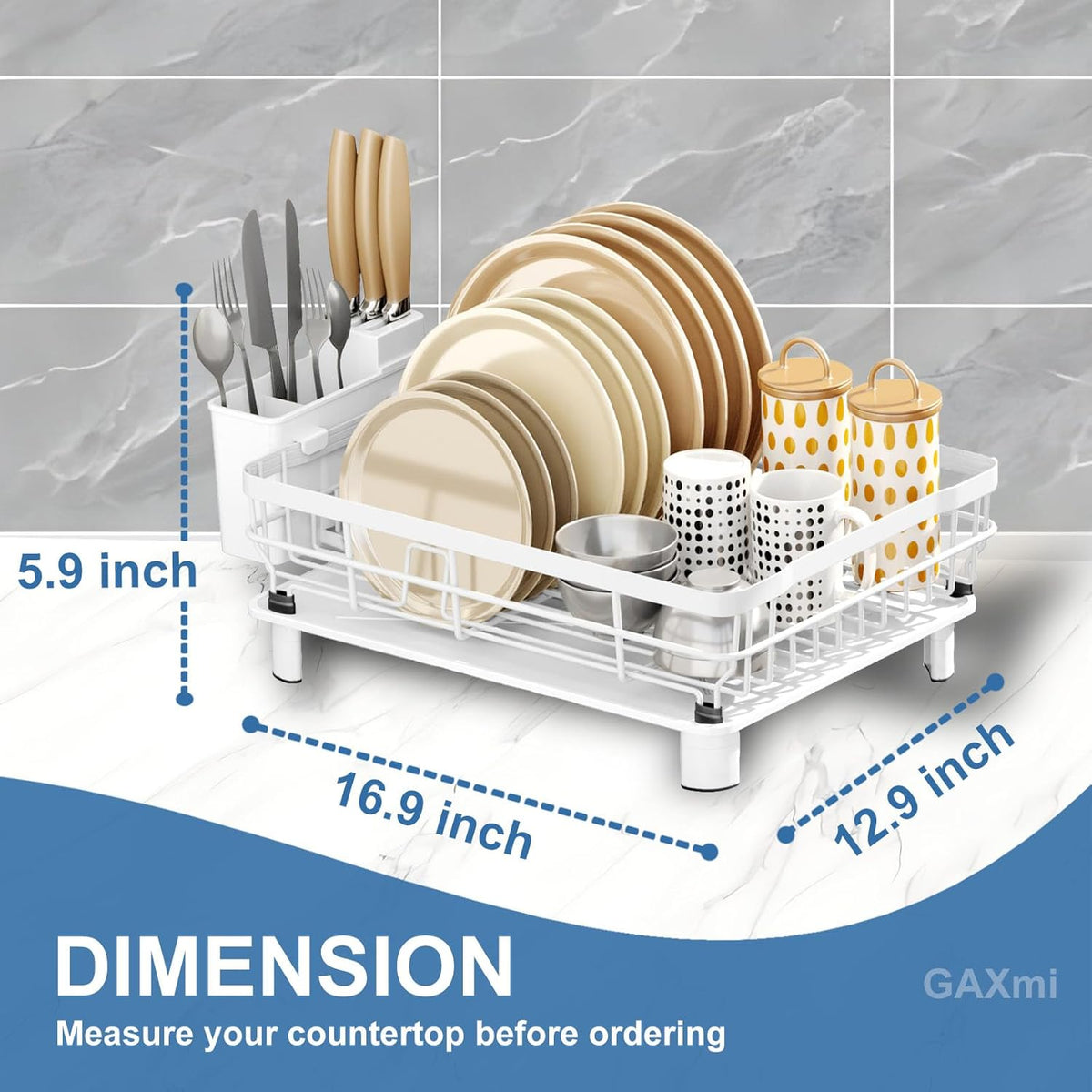 GAXmi Dish Drying Rack Over The Sink Dish Drainer with Drainboard Utensil Holder, 1-Tier White