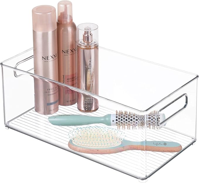 mDesign Deep Plastic Storage Organizer Container Bin, Bath and Shower Organization for Cabinet, Cupboard, Shelves, Counter, or Closet - Holds Shampoo, Vitamins, Ligne Collection, 2 Pack, Clear