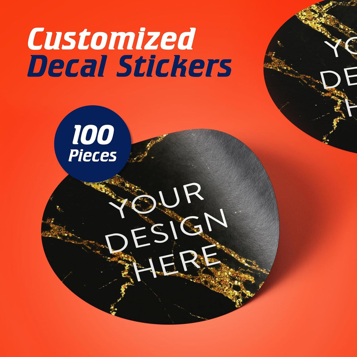 100 Custom Vinyl Stickers - Upload Your own Image, Text, Design, Logo - Personalized Logo Labels for Handmade, Packaging, Bottle, Jars, Candle, Brand Stickers (Black Gold Marble, 6x6)