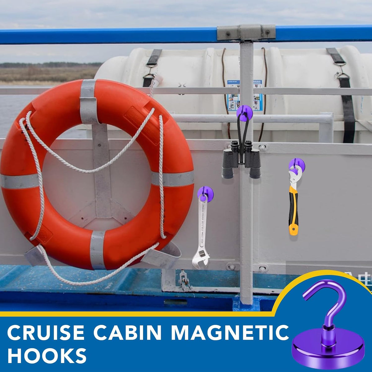 LOVIMAG Cruise Ship Essentials, 110Lbs Cruise Door Magnets, Purple Cruise Magnetic Hooks, Magnetic Hooks Heavy Duty for Hanging Celling, Grill, Refrigerator Kitchen-6 Pack