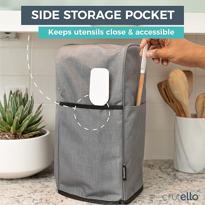 Crutello Food Processor Cover with Storage Pockets for Large Custom 11-14 Cup Processor, Kitchen Appliance Covers, For Kitchen Counter