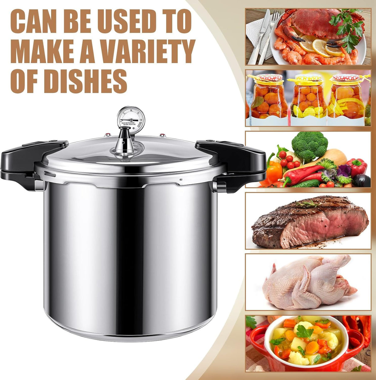24qt Pressure Cooker with 6 Mason Jars, 6 Canning Supplies with Pressure Panner Stainless Steel Steam Rack Gauge for Canning, Silver