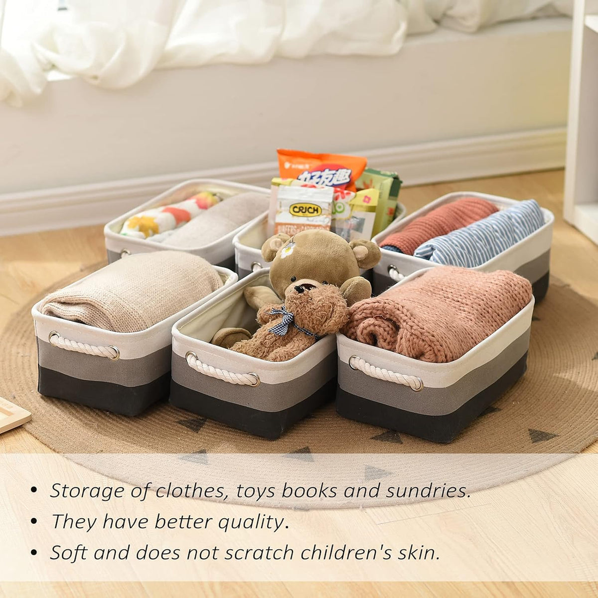 TcaFmac Small Fabric Storage Baskets for Organizing [6 Pack] Closet Storage Bin Foldable Storage Baskets for Shelf Canvas Storage Bins Decorative Basket with Handles(Gradient Gray,12" L×8" W×5" H)