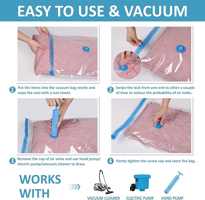 22 Vacuum Storage Bags with Hand Pump, 80% Space Saver Vacuum Seal Storage Bags for Clothing, Travel Lugggage, Blankets, Comforters