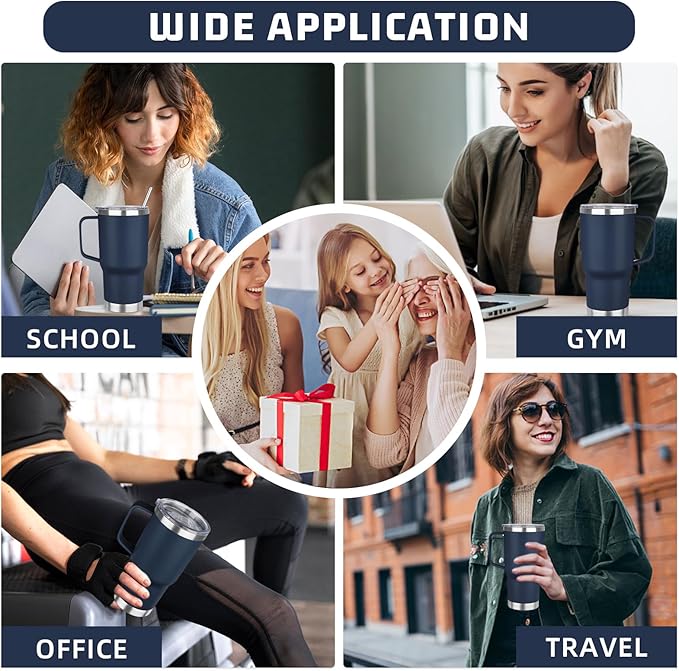 20 oz Tumbler with Handle Stainless Steel Insulated Coffee Mug Tumbler with Lid and Straw Double Wall Vacuum Insulated Coffee Mug Leak Proof Travel Mug Tumbler for Hot and Cold Drink (Navy Blue,1pack)