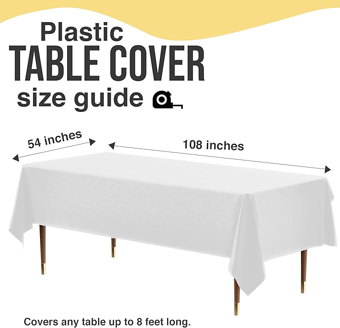 Party Solids 66% Thicker Premium Plastic Table Cloth Rectangle Table Cover 0.5 Mil 12 Pack White Table Cloth 54 Inch x 108 Inch Disposable Tablecloth Won't Tear Easily Like Cheap Thin Brands