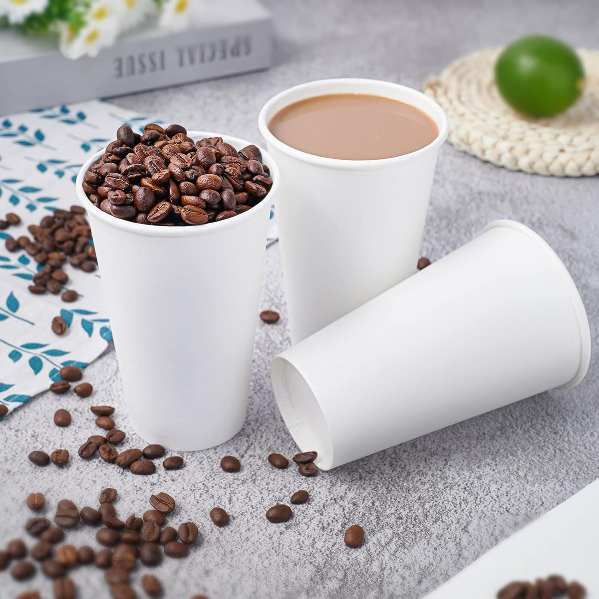 LITOPAK 210 Pack 16 oz Disposable Paper Coffee Cup, Hot/Cold Beverage Drinking Cups for Water, White Paper Hot Coffee Cups, Suitable for Party, Picnic, Travel, and Events