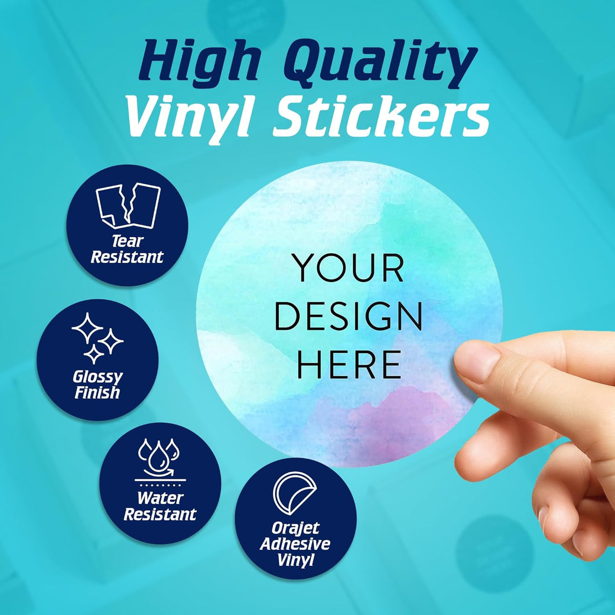 100 Custom Vinyl Stickers - Upload Your own Image, Text, Design, Logo - Personalized Logo Labels for Handmade, Packaging, Bottle, Jars, Candle, Brand Stickers (Blue Swirls, 4x4)