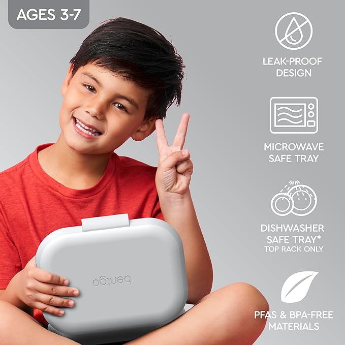 Bentgo Chill Kids Leak-Proof Lunch Box - 4-Compartment Bento Box with Built-In Ice Pack, 3.3 Cup Capacity, PFAS & BPA-Free, Microwave & Dishwasher Safe, Ideal Size for Ages 3 to 7 (Gray)