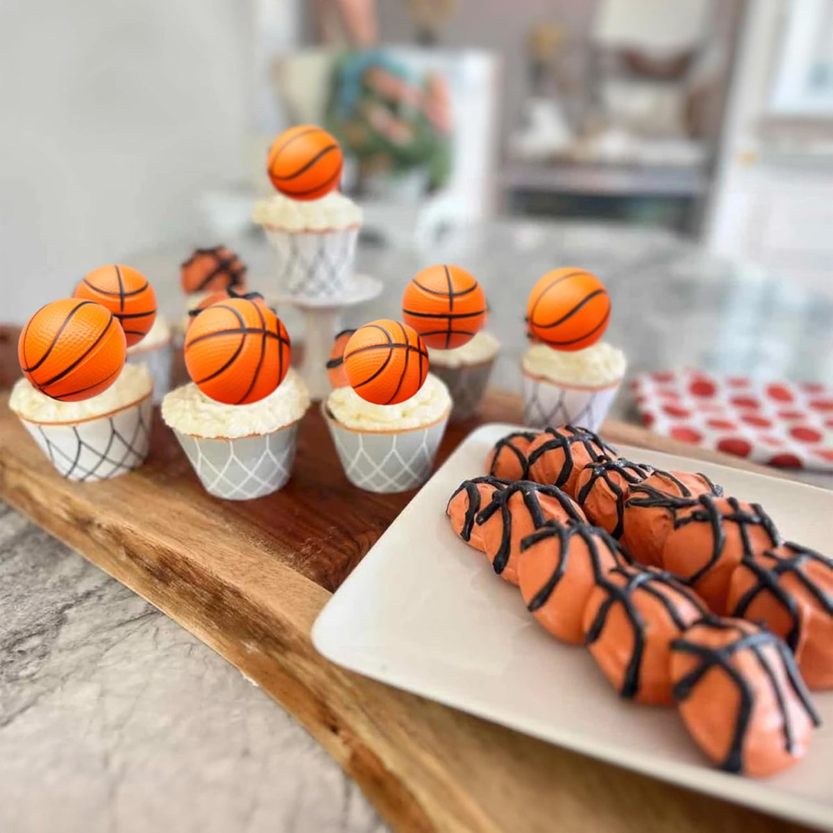 Ephlyn 10 Pack 3D Basketball Cupcake Toppers Basketball Cake Toppers Decorations for Sports Theme Baby Shower Birthday Party Cake Decorations Supplies