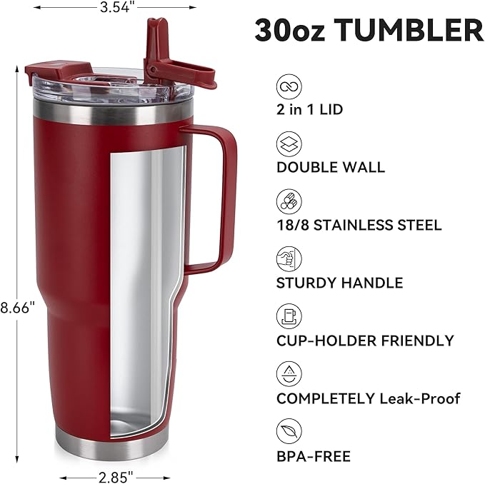 HASLE OUTFITTERS 30oz Tumbler Bulk with Handle, Insulated Travel Coffee Mug Set with Handle Leak-Proof Double Wall Stainless Steel Vacuum Tumblers Pack Metal Cup for Hot and Cold Drink