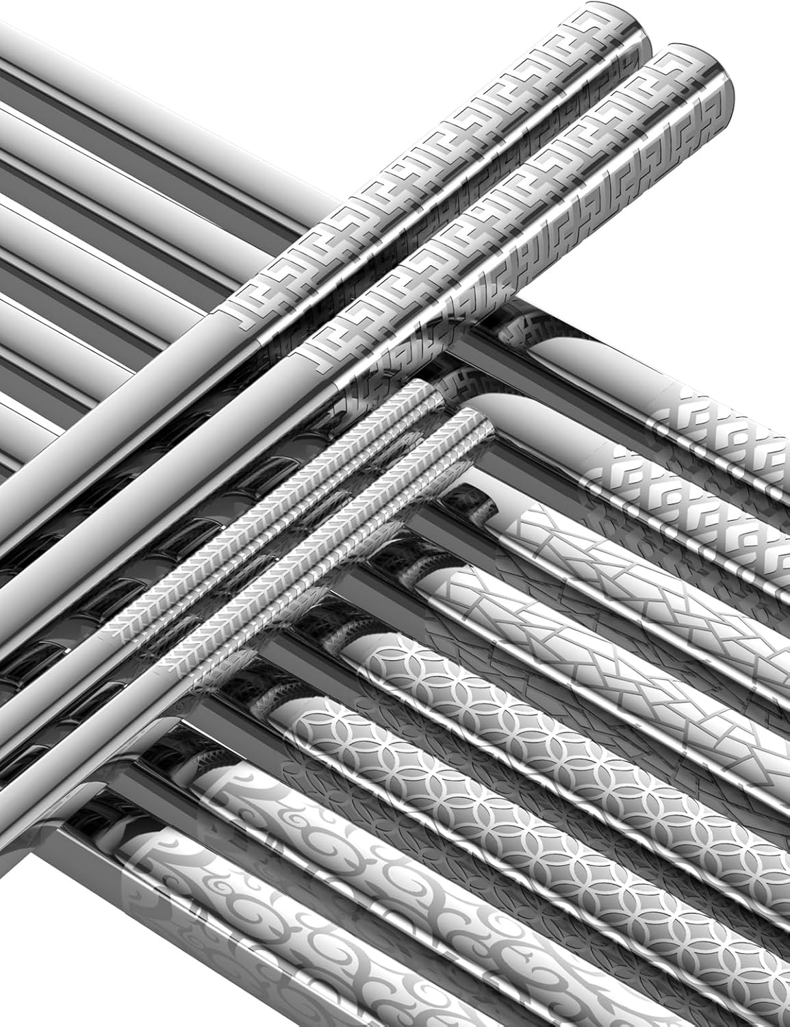 Metal Chopsticks Reusable 18/8 stainless steel Chopsticks 5 Pairs Modern Style Dishwasher Safe Lightweight Non-Slip Chop Sticks 9 1/4 Inches Present Set