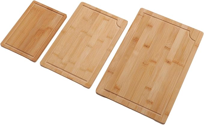 Pomya Smooth Wood Chopping Boards With Grooves | Three Piece Cutting Board Set With Inner Handles For Cleaver And Kitchen Prep