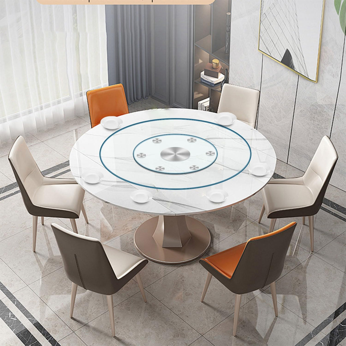 36" Heavy-Duty Lazy Susan Turntable - 1/3" Thick Extra-Thick Tempered Glass - Silent & Smooth Swivel for Large Dining Tables, Centerpiece