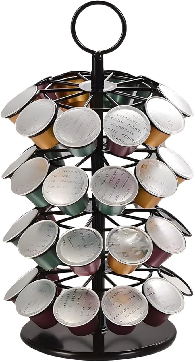 Coffee Pod Carousel with 360° Rotation, Compatible, Holds 40 Pods, Stylish Organizer