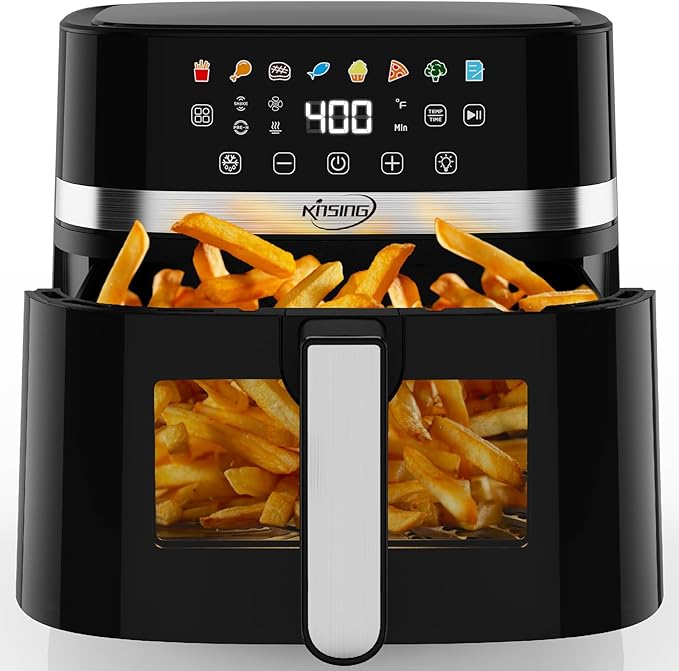 Air Fryer 6.5 QT,8 in 1 with Visible Window,LED display, 400℉ Precise Temperature Control, Shake Reminder&Pre-heat indicator,Metal inner cavity,Nonstick & Dishwasher Safe Basket
