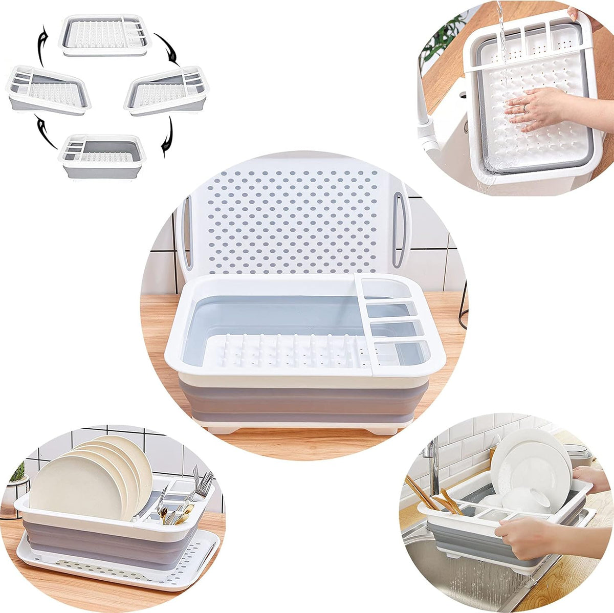 YunTeng Collapsible Dish Drying Rack and Drainboard Set Portable Camp Dish Drainer Dinnerware Organizer Dish Rack Foldable Dying Dish Storage Rack for Kitchen Counter RV Camping Accessories