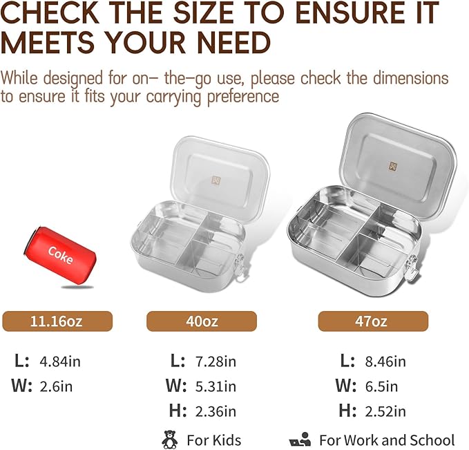 GOLDEN KEY 47QZ Stainless Steel Bento Box with 5 Compartments,1400ml Large & Thickened Metal Lunch Box for Kids or Adults,Eco-friendly Leak-Proof Container with Lockable Clips