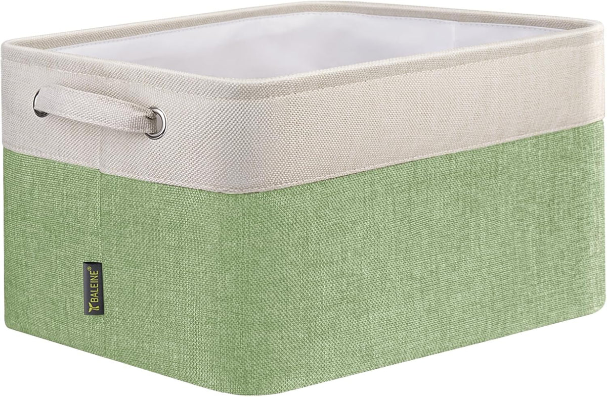 BALEINE 1 Pack Fabric Storage Bins for Shelves, Linen Storage Baskets for Organizing, Decorative Closet Bins for Clothes, Home (Green, 12"x8"x8")