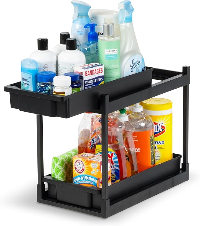 IRIS USA Under Sink Organizer, Bathroom Organizers and Storage, Pull Out Under Cabinet Kitchen Shelf Pantry Under Counter, Cleaning Supplies, Vertical Spice Rack Slide Out Drawers, Easy Assembly