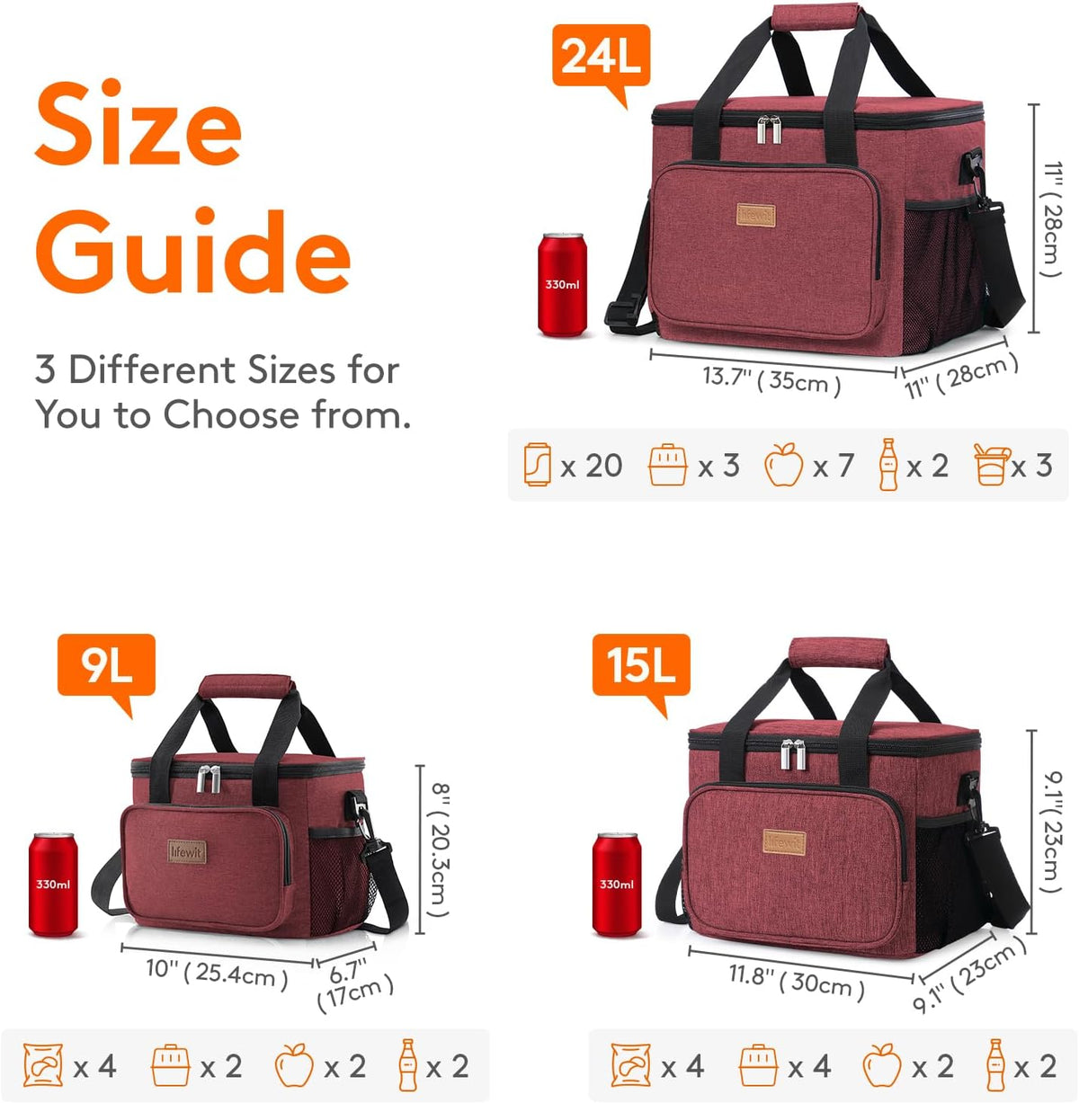 Lifewit Large Lunch Bag Insulated Lunch Box Soft Cooler Cooling Tote for Adult Men Women, Burgundy 40-Can (24L)