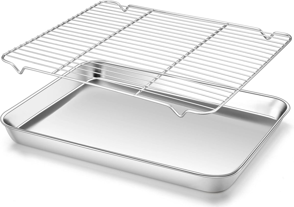 Homikit Baking Sheet Pan with Rack Set, 18" x 13" Nonstick Half Cookie Sheets for Baking Cooking Tray with Wire Cooling Rack, Stainless Steel Bakeware Bacon Pans for Oven Toaster, Dishwasher Safe