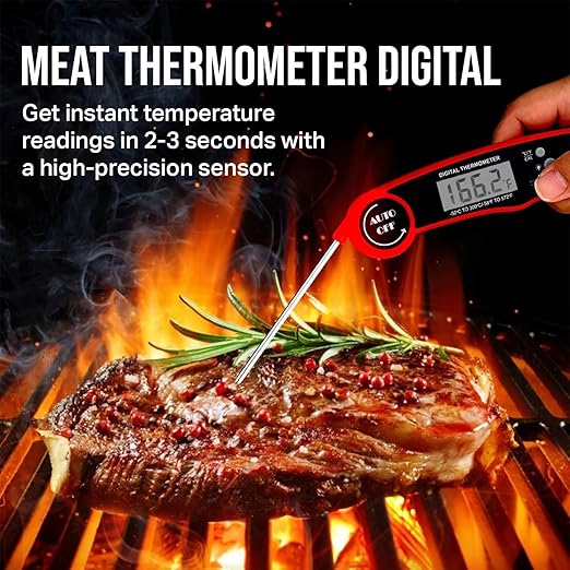 Meat Thermometer Digital, Instant Read Food Thermometer for Cooking, Grilling and Air Fryer, Kitchen Gadgets and BBQ Accessories, Digital Probe Thermometer for Grill, Griddle and More