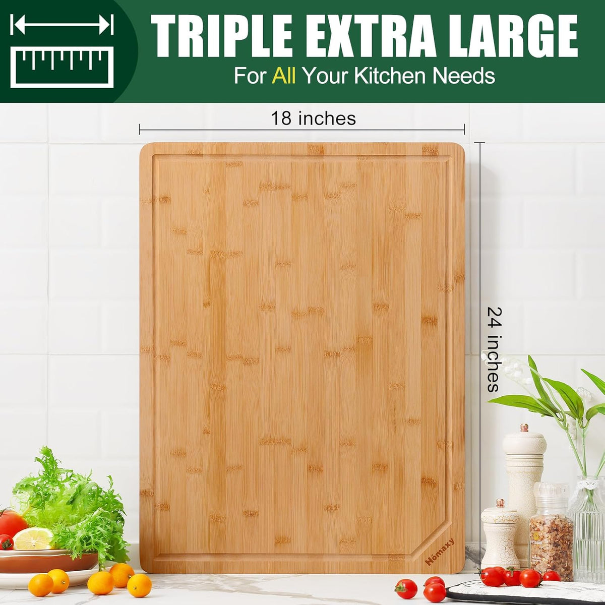 Homaxy Extra Large Organic Bamboo Cutting Boards for Kitchen, 24"x18" Wooden 3XL Cutting Board with Juice Groove and Handles, Charcuterie Butcher Block Wood Serving & Chopping Board - Pre Oiled