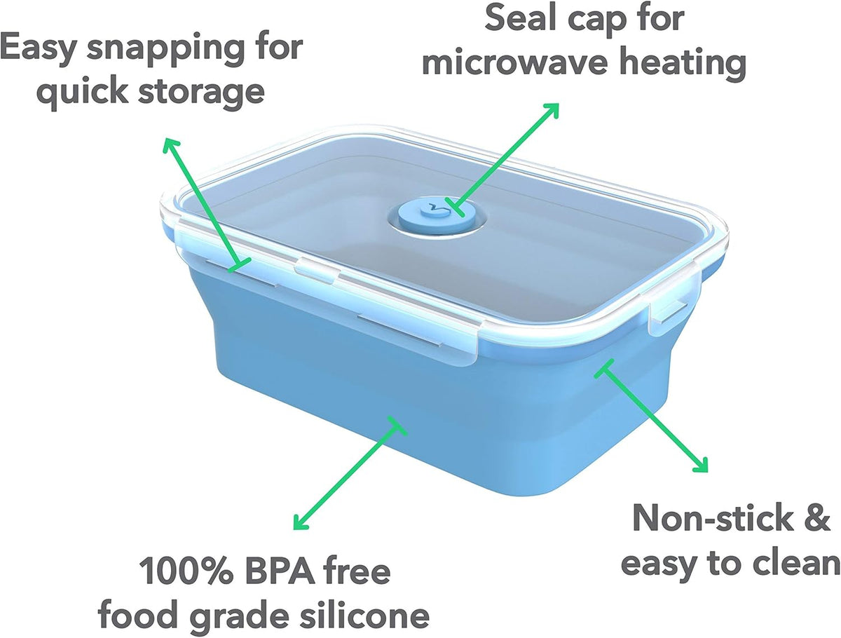 Vremi Silicone Food Storage Containers with BPA Free Airtight Plastic Lids - Set of 4 Small and Large Collapsible Meal Prep Container for Kitchen Lunch Boxes - Microwave and Freezer Safe