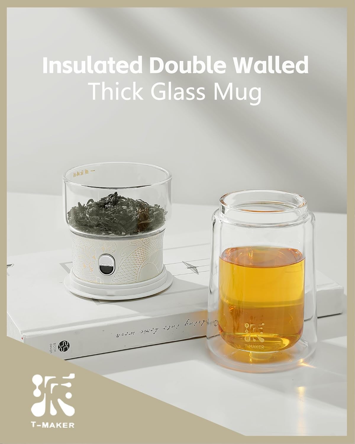 ZENS Cool Glass Teapot with Infuser, Smart One Touch Tea Maker for Loose Tea Diffusers with Insulated Mug and Portable Tea Kits, Enchanted Teapot Alternatives for Tea Lover Gifts