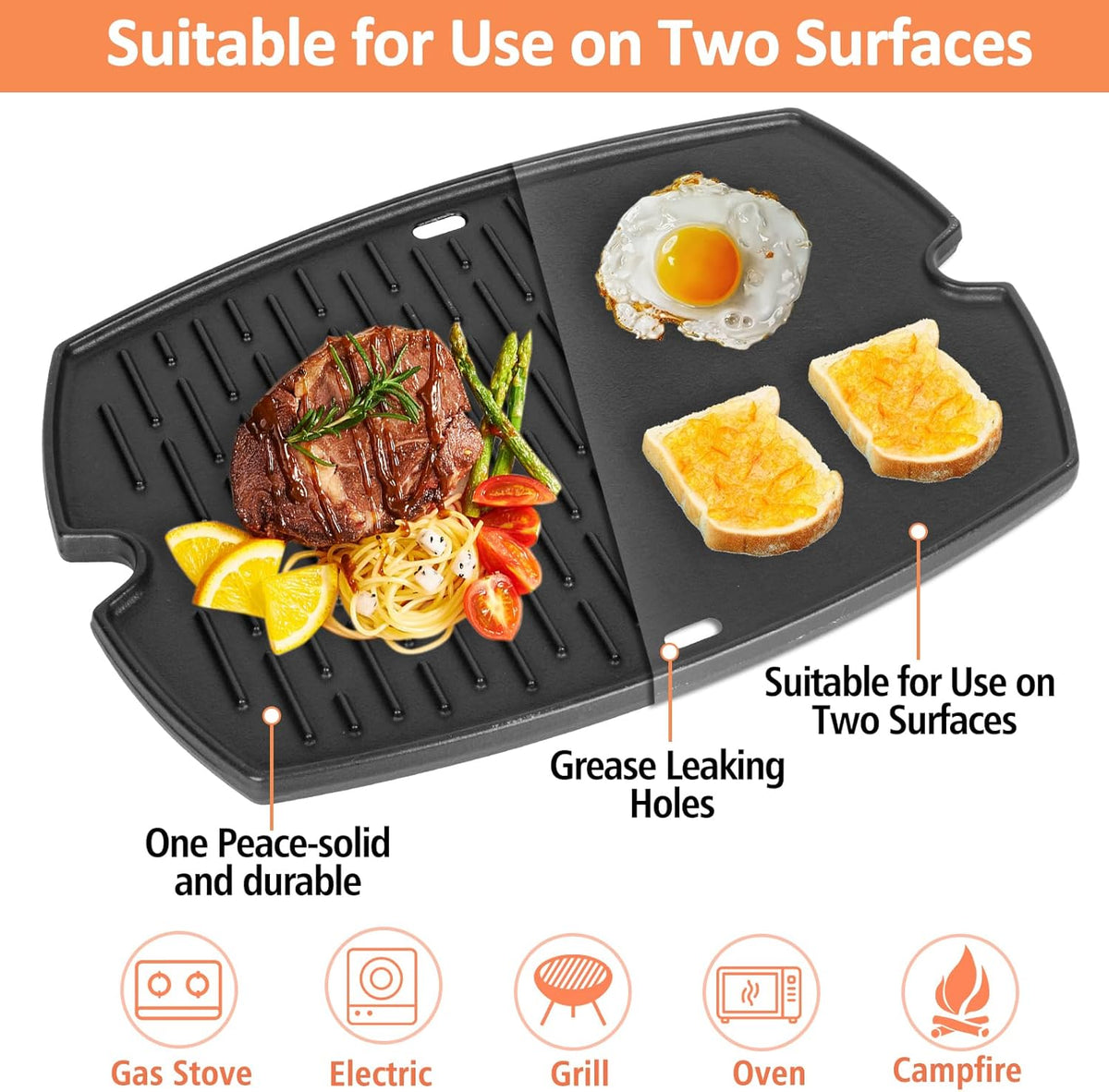 7584 Q3200 Griddle for Weber Q300 Q320 Q3000 Q3100 Q3200 Full Size Grill Plate Parts, Flat Top Cast Iron Griddle Insert for Weber 7646 Q320 Accessories, for WeberQ Grill Parts
