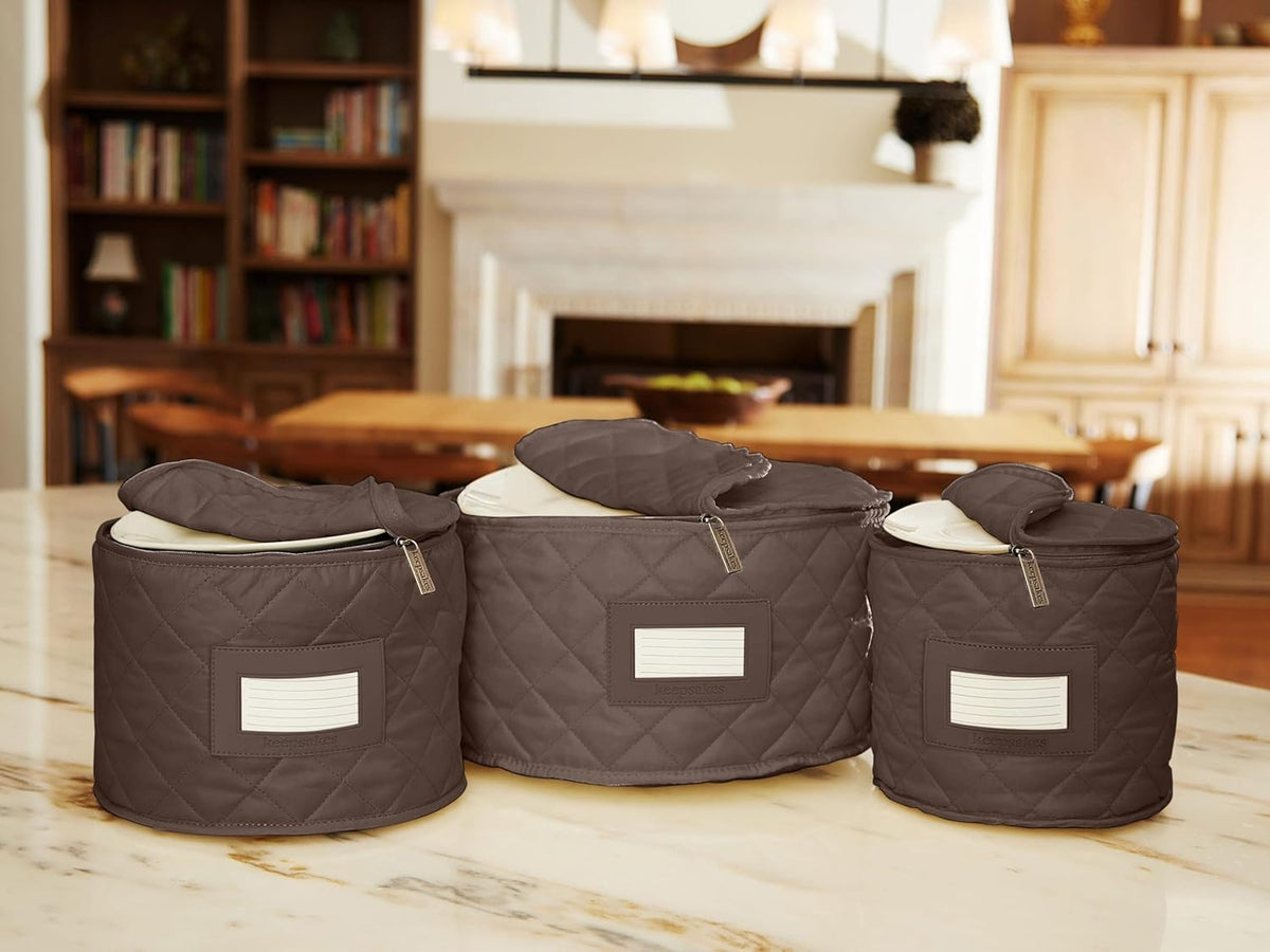 Covermates Keepsakes - Dish Storage Set - Padded Protection - ID Window - Stain Resistant - Machine Washable - China Storage, Bronze