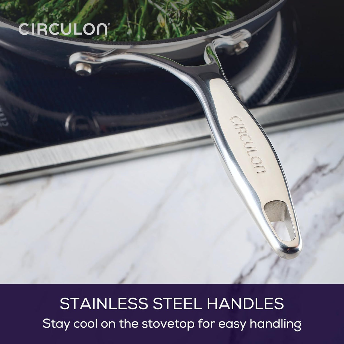 Circulon C1 Series Clad Stainless Steel with ScratchDefense Technology Cookware Nonstick Induction Frying Pans/Skillets, Metal Utensil Safe, 8.5 Inch and 10 Inch, Polished Stainless Steel
