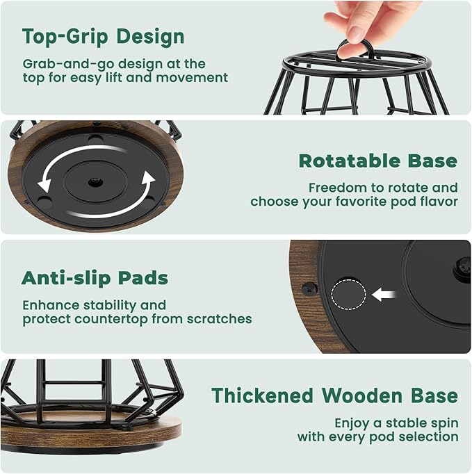 EsLuker.ly K Cup Coffee Pod Holder Organizer Carousel for Counter, Rotating Metal Rack Stand Small for 36 Pods Home Office Kitchen Storage, No Assembly Required, Black