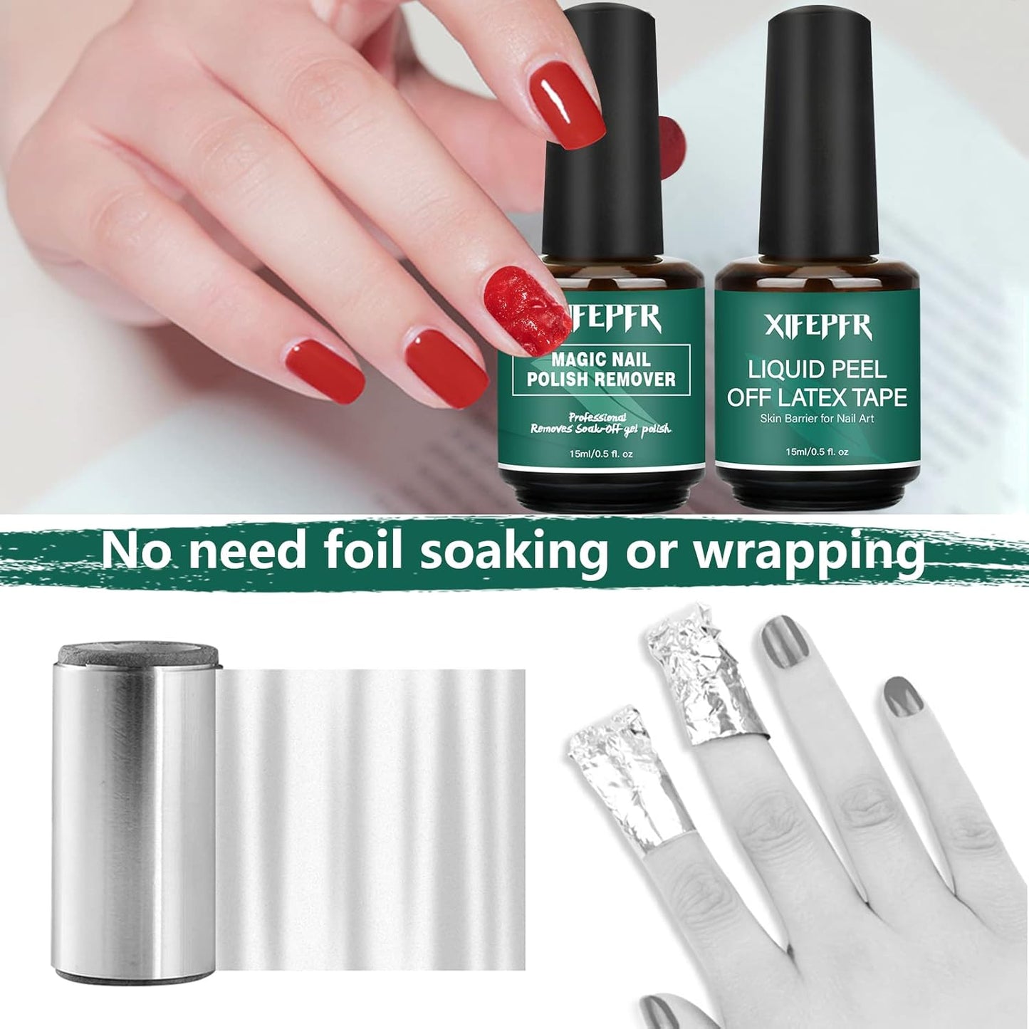 Gel Nail Polish Remover Kit - 2 Pack Gel Polish Remover with Latex Tape Peel Off Liquid & Manicure Tools, 2-5 Minutes Professional Quick Remove Polish, No Soaking or Wrapping, Perfect Gifts