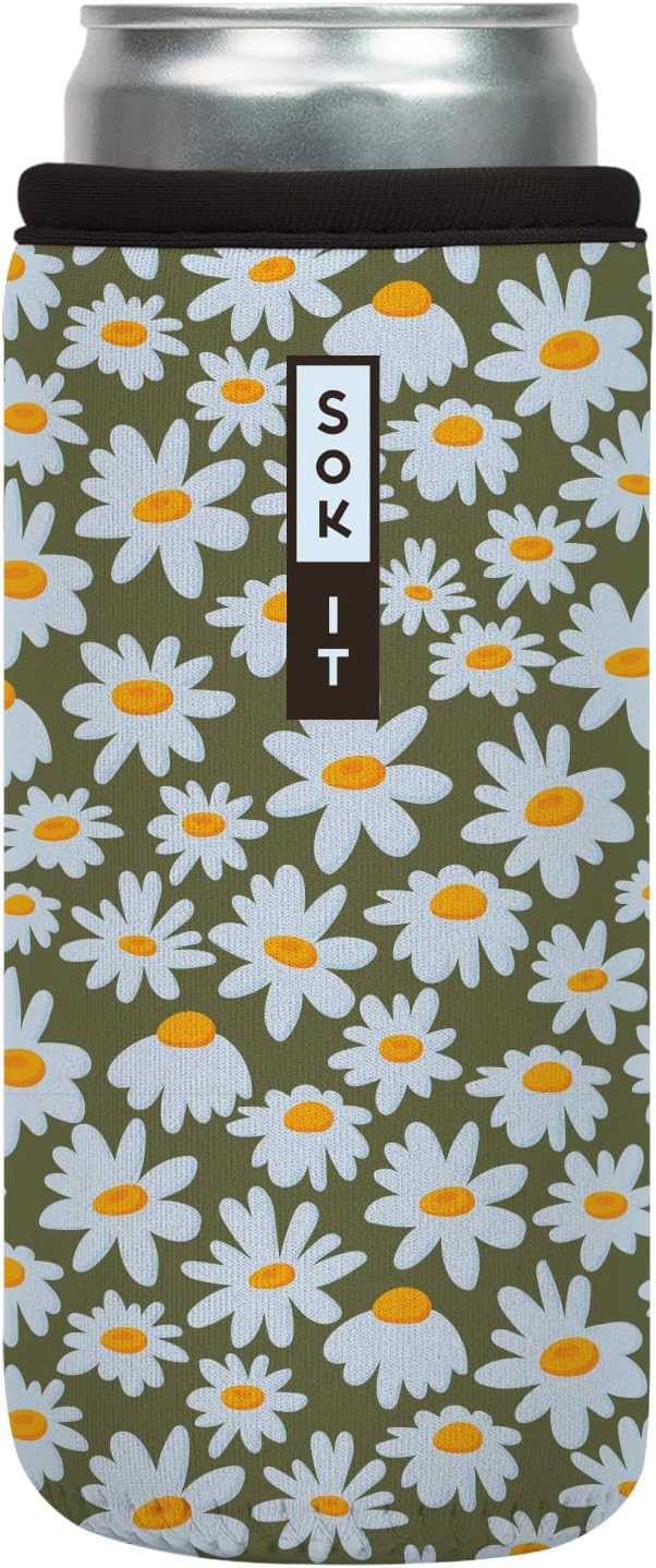 Sok It CanSok Sleeve for Beer & Soda Insulated Neoprene Cover (Chamomile China, 12oz Slim Can Sleeve)
