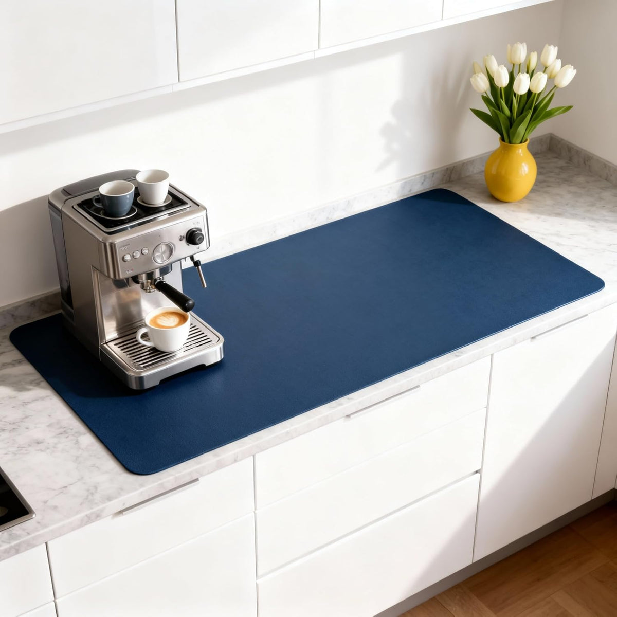Dish Drying Mat Super Absorbent – 17" x 31" Coffee Mat for Countertops – Non-Slip Drying Mat for Kitchen Counter – Easy to Clean Water Absorbent Mat – XLarge Dish Drying Mats (Navy Blue)