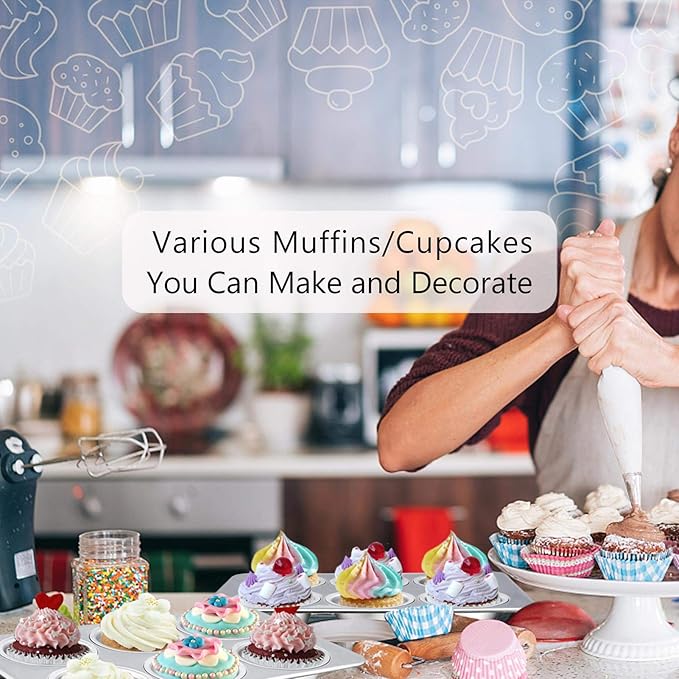 TeamFar Muffin Pan, 6 Cup Muffin Baking Tins Pans, Cupcake Pan Tray Set Stainless Steel for Baking Cakes Cornbread Tarts and More, Healthy & Non Toxic, Oven & Dishwasher Safe - Set of 3